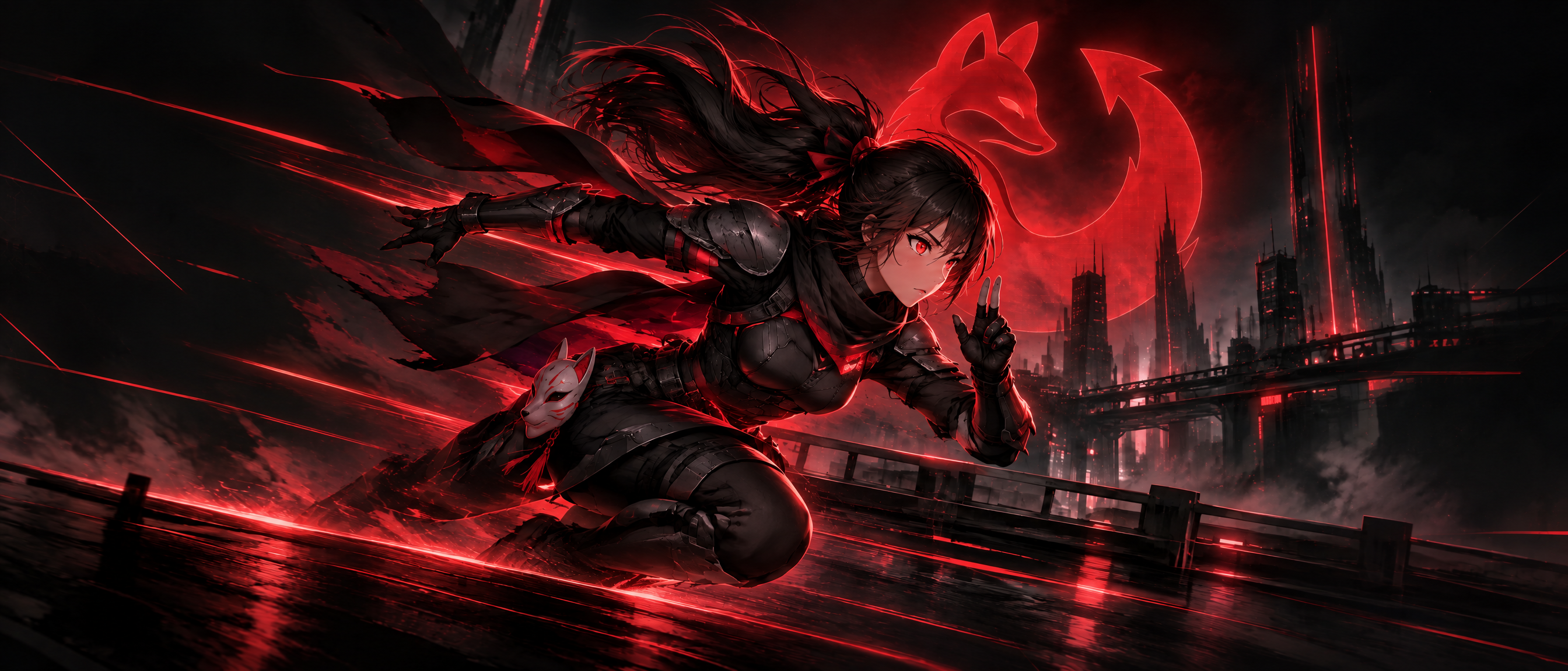 Akagitsune banner — cyberpunk cityscape with crimson glow